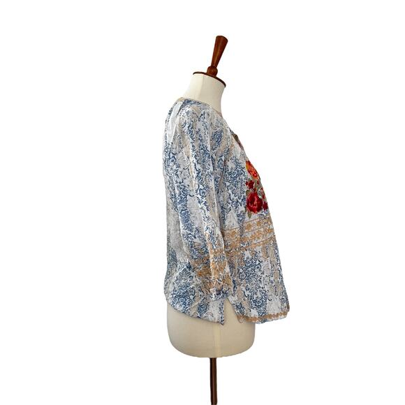 Savanna Jane Womens Floral Embroidered Tunic Top 3/4 Sleeve S Small - Picture 2 of 7
